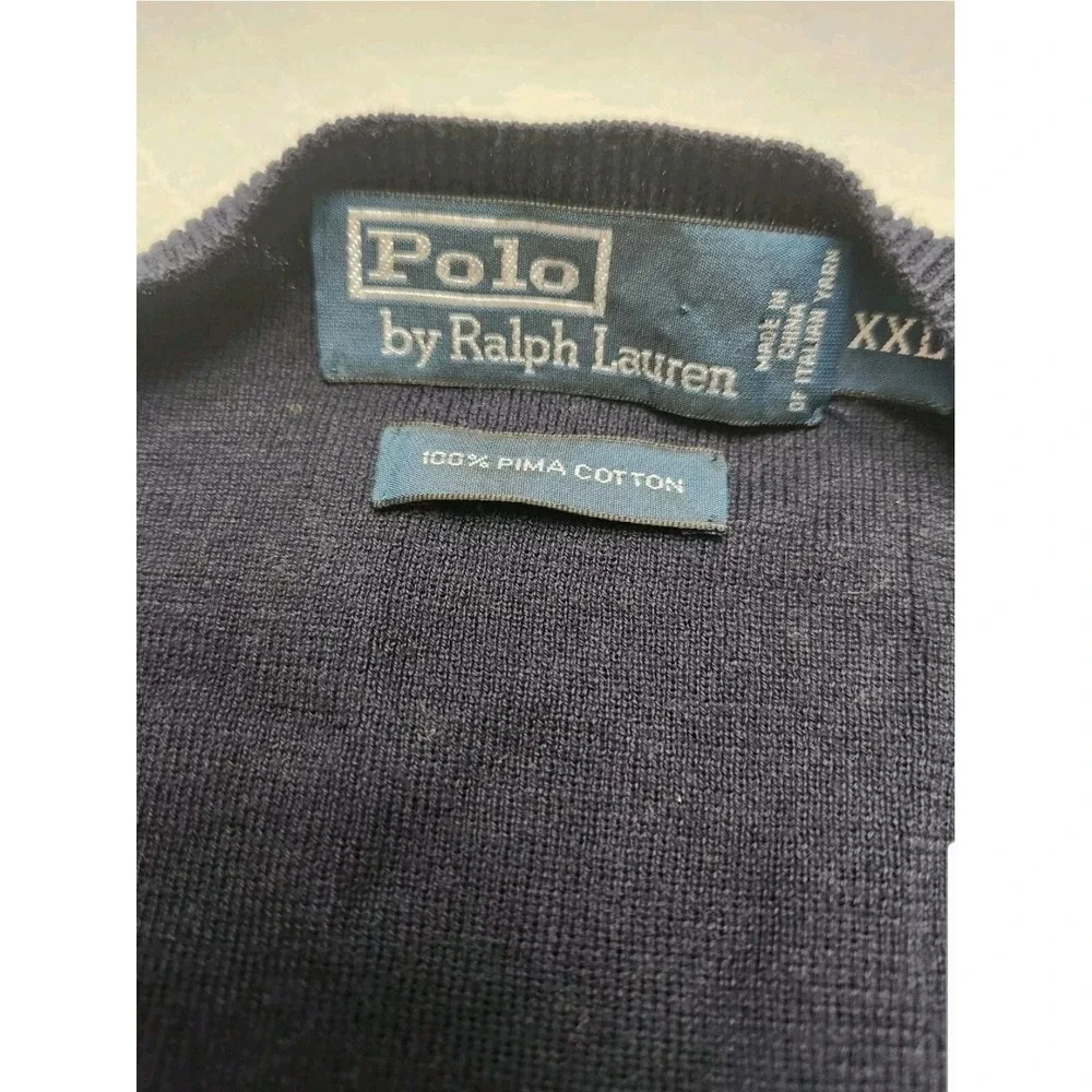 Polo Ralph Lauren Sweater Mens 2XL Navy Blue V Neck Pony Cotton Pullover Grandpa